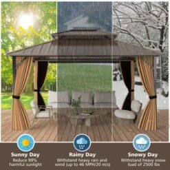 Tangkula 14 X 12 FT Hardtop Gazebo W/ Netting Heavy-Duty Double-Roof Galvanized Metal Top -Tangkula GUEST 3b39e396 1061 4098 a7e8 0a5a97a802ae