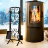 Tangkula 5 Piece Fireplace Tools Wrought Iron Firewood Toolset With Decoration Holder Black -Tangkula GUEST 3ba3d89d a9f8 4ad9 af12 03cc39e62218