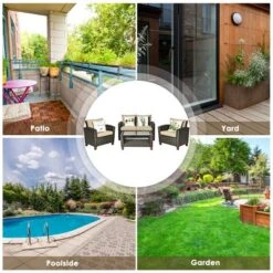 Tangkula 4PCS Cushioned Rattan Conversation Set W/ Coffee Table Patio Outdoor -Tangkula GUEST 3bc14baa e38d 421e ba0c 0fd54e4d8142