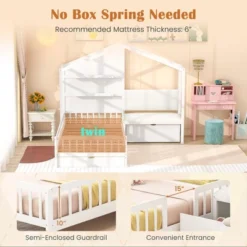 Tangkula Twin Size House Bed Kids Platform Bed W/ Padded Bench & Floating Shelves -Tangkula GUEST 3bd4d7ee 4a2b 40b1 a312 b7d8d468c178