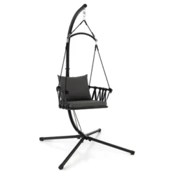 Tangkula Swing Chair W/ Stand Patio Hanging Swing Chair W/ Comfortable Seat & Back Cushions -Tangkula GUEST 3c0f315f e1f5 4e57 8907 14db7281b7d6