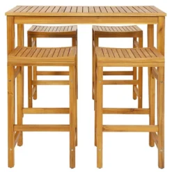 Tangkula 5 Pieces Patio Acacia Wood Bar Set Outdoor Bar Height Table & Saddle Stool Chairs Set -Tangkula GUEST 3c397b8d e257 4d2a 9c7f 9d00bdc02888