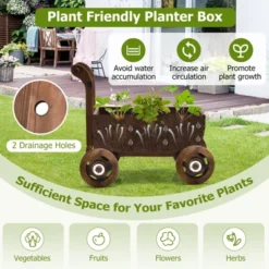 Tangkula Wooden Wagon Planter Box Decorative Garden Planter W/ Wheels Handle Drain Hole Rustic Wooden Flower Planter -Tangkula GUEST 3c5e6c7a 0a6e 47e3 90b7 5ab8619d35f1