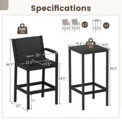 Tangkula 3 Piece Patio Bar Set Bistro Table & Chairs W/ Heavy-Duty Metal Frame -Tangkula GUEST 3c92c37f 2352 489b 81c9 ab3fb57e3a4c