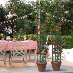 Tangkula 2PCS Garden Obelisk Trellis For Climbing Plants 78” Rustproof PE-Coated Metal Flower Trellis W/ Adjustable Height -Tangkula GUEST 3cb1d6bf 9ffa 47a7 acd1 c32359e934a5