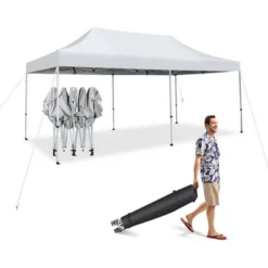 Tangkula 10 X 20FT Patio Pop-Up Folding Canopy Tent UPF 50+ ONE-BUTTON SETUP Instant Sun Shelter White -Tangkula GUEST 3db95f51 1517 4211 84ee 98b258eb431d