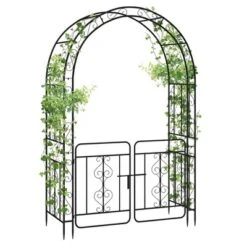 Tangkula 84" No Dig Arch Trellis Heavy-duty Metal Garden Arbor W/ Lockable Gate -Tangkula GUEST 3dd74e6b ac32 4bd8 b71c 653056db5cf9
