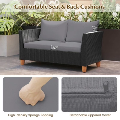 Tangkula 8 PCS Wicker Patio Furniture Set W/ Removable Cushions Storage Coffee Table 8 Tangkula 8 PCS Wicker Patio Furniture Set W/ Removable Cushions Storage Coffee Table - Image 6