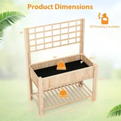 Tangkula Raised Garden Bed W/ Trellis Wooden Elevated Planter Box W/ Legs & Liner Natural -Tangkula GUEST 3e7ae348 f331 4277 ba05 10ae487a7bbc