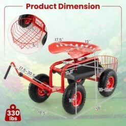 Tangkula Rolling Garden Cart Scooter W/ Adjustable Seat Storage Basket Tray Red -Tangkula GUEST 3e8e4c08 0b3c 408a 9e9b aada0b4f635d