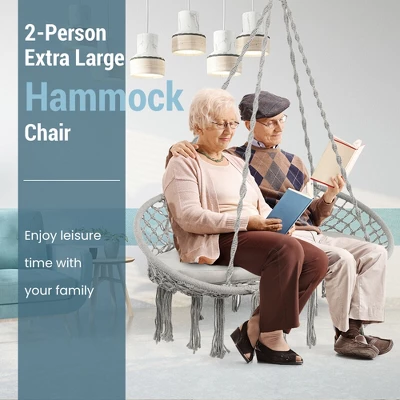Tangkula 2 Person Hanging Hammock Chair W/ Cushion Macrame Swing 330 Lbs Capacity Grey 5 Tangkula 2 Person Hanging Hammock Chair W/ Cushion Macrame Swing 330 Lbs Capacity Grey - Image 3