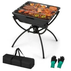 Tangkula Camping Fire Pit W/Cooking Grills Portable Campfire Grill W/ Carrying Bag & Gloves 3-In-1 Stainless Steel Wood Burning Coffee/Silver -Tangkula GUEST 3eeebb70 c418 4e11 9067 cfea9316ec0e