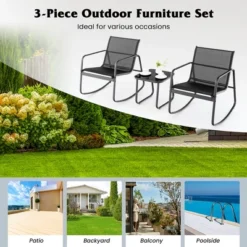 Tangkula 3 Piece Rocking Bistro Set Patio Furniture Set W/ 2 Rocking Chairs & Glass-Top Coffee Table -Tangkula GUEST 3f37499e 699f 41f1 b961 5cd19f41839c