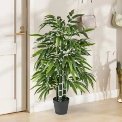 Tangkula 50" Tall Artificial Potted Tree W/3 PE Bamboo Trunk Flush Leaves Realistic Soil -Tangkula GUEST 3f70c13a 2171 44aa 8040 5e8c31a3558b