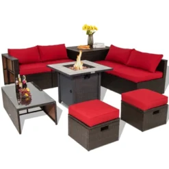 Tangkula 9 PCS Outdoor Patio Furniture Set W/ 30" Propane Fire Pit Table PE Wicker Space-Saving Sectional Sofa W/ Storage Box And Cushions Black/Gray/Navy/Red/Turquoise/Off White 28 Tangkula 9 PCS Outdoor Patio Furniture Set W/ 30" Propane Fire Pit Table PE Wicker Space-Saving Sectional Sofa W/ Storage Box And Cushions Black/Gray/Navy/Red/Turquoise/Off White -Tangkula GUEST 3f85f5b2 296e 47b6 bc60 7bd8d8f2249a