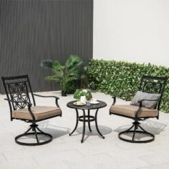 Tangkula Patio Metal Swivel Chairs Set Of 4 Fabric Bistro Chairs W/ Curved Armrests -Tangkula GUEST 3fa4e5c1 b0c6 444f 8d4d f7e4265c4a36