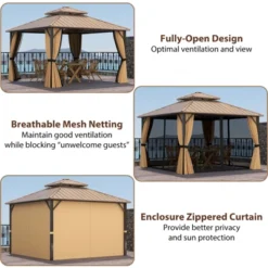 Tangkula 12 X 12 FT Hardtop Gazebo W/ Netting Heavy-Duty Double-Roof Galvanized Metal Top 18 Tangkula 12 X 12 FT Hardtop Gazebo W/ Netting Heavy-Duty Double-Roof Galvanized Metal Top -Tangkula GUEST 405c0821 24f3 4323 9467 c063cfc23170