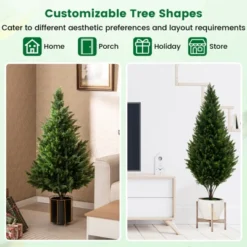 Tangkula 4 FT Artificial Topiary Tree Set Of 2 Faux Topiary Cedar Trees Indoor Outdoor Green -Tangkula GUEST 407e212b 11b7 438c a09b 08cb4f83667e