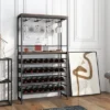 Tangkula 32 Bottles Drinks Rack Rustic Drinks Storage Holder Freestanding W/ Glass Holder