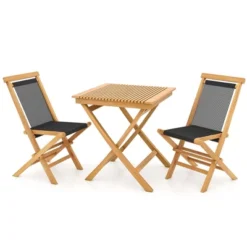 Tangkula 3-Piece Patio Bistro Set Teak Wood Square Coffee Table & Folding Chairs Set Of 2 -Tangkula GUEST 409cc473 711a 4409 acce bb8234a931a0