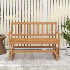 Tangkula 2 Person Patio Glider Bench Solid Acacia Wood Porch Glider Chair W/ Seat -Tangkula GUEST 40fffb68 7449 4282 bb3a 90c9ed1a9570