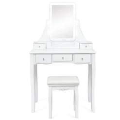 Tangkula LED Vanity Table Makeup Dresser Desk W/Drawers &Cushioned Stool Black/Brown/White -Tangkula GUEST 41016d66 57ab 40f6 95f4 397578237f90