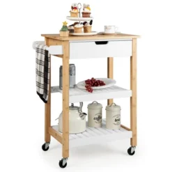 Tangkula 3-Tier Kitchen Island Cart Rolling Service Trolley W/ Bamboo Top Shelves -Tangkula GUEST 411e2b53 cc11 4d05 8427 7e08423c6041