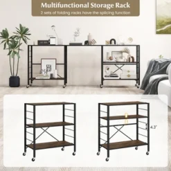 Tangkula 3-Tier Folding Shelf Free DIY Design Shelving Unit W/ 4 Universal Wheels Kitchen -Tangkula GUEST 414f8f89 fa7d 40a3 bb6c 1c8202d7a39f