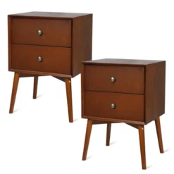 Tangkula Mid Century Nightstand Sofa End Table Bedroom Side Table With 2 Drawers -Tangkula GUEST 4162f4e6 db0c 49bf bdf3 79fe3063b712