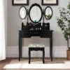 Tangkula Tri-Folding Mirror Vanity Makeup Set Dressing Table & Stool Unit W/ 7 Drawer