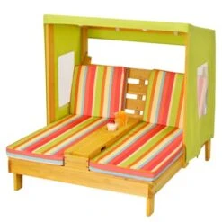 Tangkula Kids Patio Double Chaise Lounge Outdoor Wooden Recliner W/Canopy & Cup Holder -Tangkula GUEST 419f60c8 4529 4425 a6cd 567066714e33