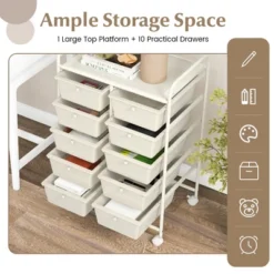 Tangkula 10-Drawer Rolling Storage Cart Tools Scrapbook Paper Organizer On Wheels White -Tangkula GUEST 41d5413c a8e4 4c52 8526 b2b8f837a094