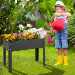 Tangkula Raised Garden Bed W/ Metal Legs Low Height Elevated Gardening Container W/ Drainage Hole For Vegetables Flowers Herbs