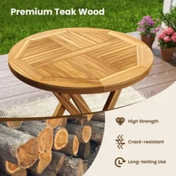 Tangkula Patio Teak Wood Dining Table 27.5" Round Side Table W/ Slatted Tabletop -Tangkula GUEST 4244c90b 9bf7 401d bad6 3364f9464690