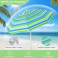 Tangkula 6.5 FT Patio Portable Beach Adjustable Umbrella W/ Folding Table & Sandbag Green -Tangkula GUEST 424ad0fb 727a 4af7 a4d8 4b427f7a0500