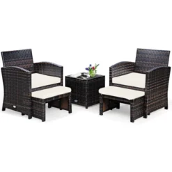 Tangkula 5 PCS Patio Rattan Wicker Furniture Set Chair Coffee Table Kit W/Soft Cushion Ottoman Gray/Turquoise/White/Red -Tangkula GUEST 4286f3f2 e87b 4714 89ff e2fd60ede124