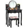 Tangkula Vanity Table Set W/Detachable Mirror & Stool Black/White -Tangkula GUEST 42c01766 4f71 465d 8351 e60697994e8c