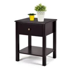Tangkula End Table Nightstand W/Drawer & Shelf Bedroom Living Room Furniture Black/Brown/White -Tangkula GUEST 42c49770 5b8c 40a2 8d66 47a75bee730c
