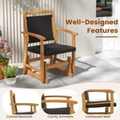 Tangkula 2PCS Patio Rattan Glider Chair W/ Acacia Wood Frame & Wicker Seat Back Armrests -Tangkula GUEST 4300de43 b7da 4ef3 86bd f2c5d6ef1c59 1