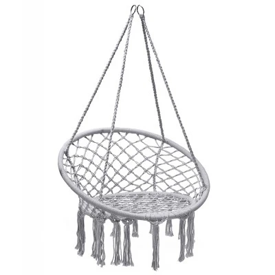 Tangkula Hammock Chair Hanging Cotton Rope Macrame Swing Chair W/ Stand Gray 8 Tangkula Hammock Chair Hanging Cotton Rope Macrame Swing Chair W/ Stand Gray - Image 6