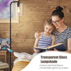 Tangkula Modern Tall Pole Floor Lamp With Hanging Glass Shade, E26 Base & Foot Switch, Industrial Standing Tall Lighting Black (Bulb Not Included) -Tangkula GUEST 4349d8df 3c21 4bb5 980c 3b1c637c1747