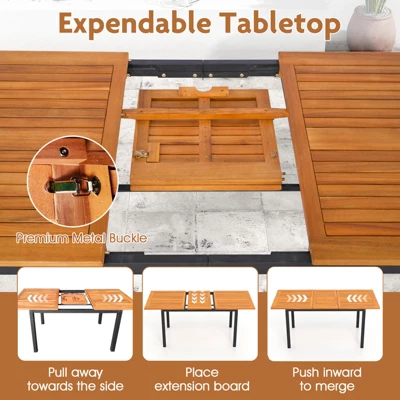 Tangkula 7-Piece Patio Furniture Set Outdoor Dining Chair Set For 6 W/ Acacia Wood & Metal Frame 6 Tangkula 7-Piece Patio Furniture Set Outdoor Dining Chair Set For 6 W/ Acacia Wood & Metal Frame - Image 4