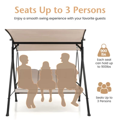 Tangkula 3PCS Hammock Chair Patio Porch Swing W/ Adjustable Canopy Removable Pads 3 Tangkula 3PCS Hammock Chair Patio Porch Swing W/ Adjustable Canopy Removable Pads