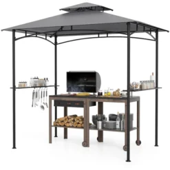 Tangkula 8' X 5' Grill Gazebo Outdoor Double-Tiered Grill Canopy W/ 2 Shelves & 6 Hooks -Tangkula GUEST 43adeb3d 6301 4aeb 9370 14062c7583e3