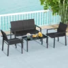 Tangkula 4 PCS Patio Furniture Set Heavy Duty Galvanized Metal Frame Wicker Table Black -Tangkula GUEST 440d3d33 ad74 41e3 aff3 79193d0b138e