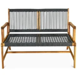 Tangkula 2-Person Outdoor Acacia Wood Bench Patio Loveseat Rope Bench Grey -Tangkula GUEST 440fd485 5d34 4a23 a94c f2ba6b6588eb