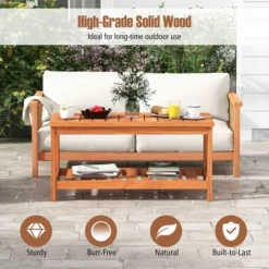Tangkula Hardwood Outdoor Patio Coffee Table 2-Tier Coffee Table W/ Slat Tabletop & Storage Shelf Natural -Tangkula GUEST 4428da57 e186 4678 8809 66ffd73bde75
