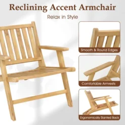 Tangkula 2PCS Teak Wood Outdoor Reclining Chair W/ Comfortable Backrest & Armrests -Tangkula GUEST 4439debd 68c5 4899 96fc 9d7262c08b87 1