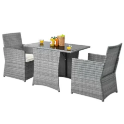 Tangkula 3PCS Patio Rattan Furniture Set Outdoor Wicker Table & Chair Set W/Cushions White/Red/Gray/Turquoise/Navy -Tangkula GUEST 44d8d37b 2b82 4f2a 8e6c 4c153864f4a7
