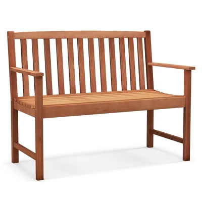 Tangkula Patio Wood Bench 2-Seat Outdoor Bench W/ Cozy Armrests & Backrest 11 Tangkula Patio Wood Bench 2-Seat Outdoor Bench W/ Cozy Armrests & Backrest - Image 9